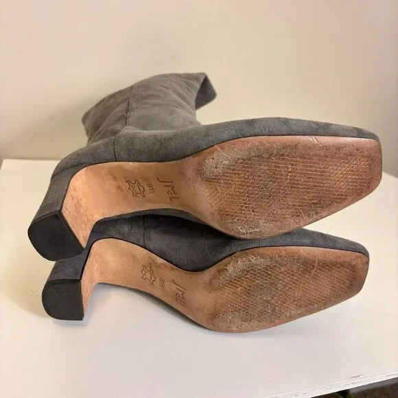 J. McLaughlin Grey Suede Heeled Knee High Tall Pull On Boots 8.5 - Picture 8 of 9